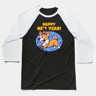Cute Jumping New Year Corgi Dog Baseball T-Shirt